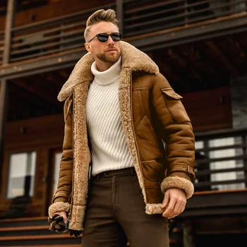2023 Зимнее новое мужское пальто из кожи и меха Утолщенная куртка из искусственной кожи