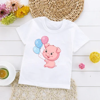 милая свинья, держащая три воздушных шара, детская футболка с принтом, забавная футболка для девочек, летняя детская подарок на день рождения 2021