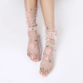 1 пара простых цветочных кружевных носков женские тюлевые носки модные весна лето прозрачные тонкие сетчатые носки шифон на шнуровке