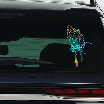 Красочный автомобильный молитвенный жест Лазерная наклейка Бог Иисус Христос Мода Авто Стайлинг Украшения Наклейки Заднее лобовое стекло