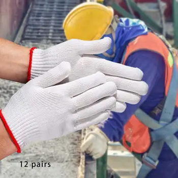 12 пар хлопчатобумажных рабочих перчаток толще для промышленной покраски на открытом воздухе для приготовления пищи
