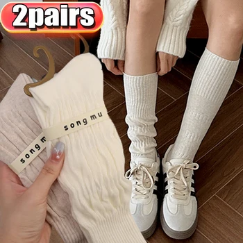 хлопчатобумажные носки длинные женские однотонные мягкие дышащие японская мода простая повседневная свободная домашняя кровать носок женская мода универсальная