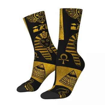  Крутые египетские золотые иероглифы и символы Коллаж Футбольные носки Египет Полиэстер Длинные носки для унисекс впитывающие пот