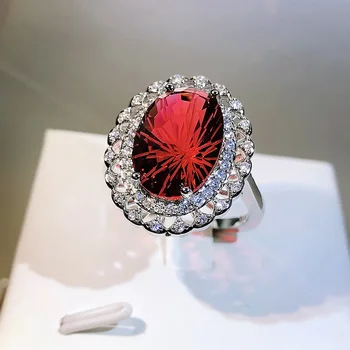 Подлинное кольцо с драгоценным камнем из серебра 925 пробы и красного рубина для женщин Обручальные кольца Рубиновая помолвка Anel Anillos De Bizuteria Кольцо женское