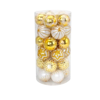  Упаковка из 30 рождественских шаров 60 мм Золотая и белая окраска Небьющиеся праздничные подвесные украшения Украшение рождественской елки