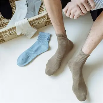  вышивка однотонный мужской носок весна осень повседневный базовый чулок вертикальные полоски удобные повседневные спортивные носки