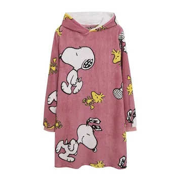 Женская пижама Коралловый флис Ночная рубашка с длинным рукавом Теплая зимняя милая домашняя одежда с шапкой для сна
