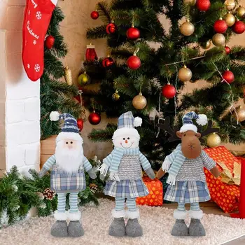 Кукла Санта-Клауса Милая синяя мягкая рождественская кукла Санта-Снеговик Лось Плюшевая игрушка Украшения ручной работы Длинные ноги Кукла Декор для вечеринки