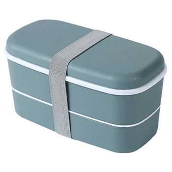 2X Микроволновая печь 2-слойный ланч-бокс с отделениями Герметичная коробка Bento Изолированный контейнер для пищевых продуктов Ланч-бокс Зеленый