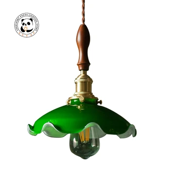 Классическая зеленая глазурь Блестящие подвесные светильники Светодиодная латунь Художественная подвесная лампа Стеклянный абажур Ретро Спальня Кухня Творческая люстра