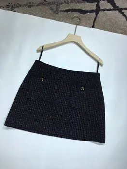 Клетчатая шерстяная юбка Качели со средне-высокой талией дизайн повседневная мода 2023 лето новое горячее 0314