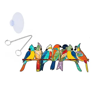  Разноцветные витражные птицы Оконные занавески Орнамент, акриловые птицы ловцы солнца на проволочной оконной панели 15,4 х 10,9 см