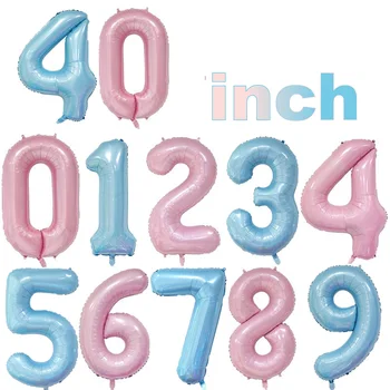 40 дюймов металлический перламутровый цвет фольга цифровой воздушный шар розовый синий 0-9 день рождения свадебная вечеринка гигантский номер декор гелий глобос