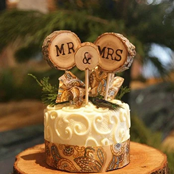 3 шт./компл. MR&MRS Деревянный креативный набор для украшения торта,Сосновое бревно Свадебная вечеринка Деревянная вставка для торта