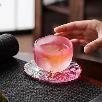 Мода простая розовая леди маленькая чайная чашка национальный прилив ветер прозрачное стекло хозяйка чайная чашка ручная замороженный ожог