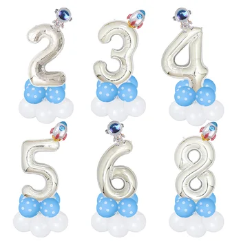 32 дюйма Серебряный номер Spaceman Rocket Theme Небесно-голубые воздушные шары на день рождения Набор День рождения Детский душ Украшение Мяч Мальчик Игрушки
