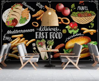 Обои для ресторана быстрого питания со средиземноморскими вкусами, настраиваемый декор стены, кулинарные фотообои панно, бургер, фалафель, шва