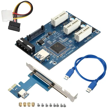 PCI-E 1X на 3 порта 1X Riser Card Адаптер Множитель HUB USB-кабель PCIE Карта расширения GPU Riser Card для майнинга BTC