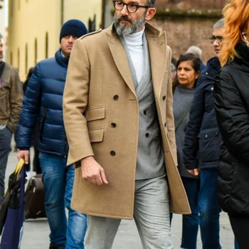 Зимнее пальто Мужская модная мужская одежда Мужское двубортное шерстяное пальто Пиджак Повседневная одежда