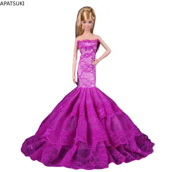 фиолетовое кружевное свадебное платье для куклы Барби Одежда Рыбий хвост Наряды Вечернее платье Наряды Одежда Ручная работа DIY Игрушки для детей