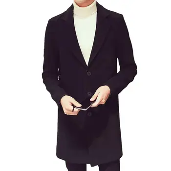 Мужчины Длинное пальто Стильное мужское зимнее пальто средней длины Однотонный теплый ветрозащитный кардиган Пальто для осеннего сезона Кардиган