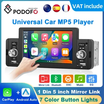 Podofo 5'' Автомагнитола 1 Din CarPlay Android Авто Мультимедийный плеер Bluetooth MirrorLink FM-приемник для Volkswagen Nissan Toyota