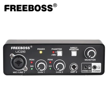 FREEBOSS Внешняя звуковая карта 24 бит 48 кГц Аудиоинтерфейс 3 канала Вход DIR Монитор Запись на ПК ASIO4ALL Mac OS Guitar UC26