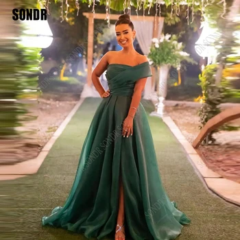 SONDR 2023 A Line Зеленые боковые разрезы Длинные выпускные платья Органза Вечерние платья на одно плечо Вечернее платье Вечернее платье Vestidos de fiesta