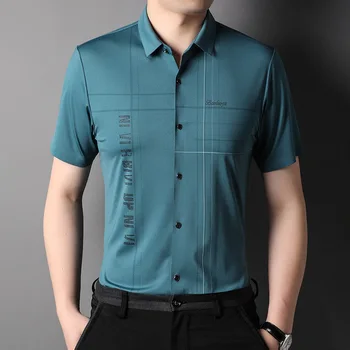 летняя мужская одежда футболка мода без следов сплошной цвет с коротким рукавом отложной воротник повседневные дышащие свободные полосатые топы