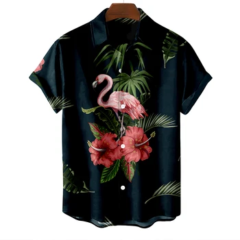 Летние мужские рубашки для 3D-печати Гавайские животные с рисунком Y2k Короткие рукава Свободные дышащие мужские модные топы оверсайз 5XL
