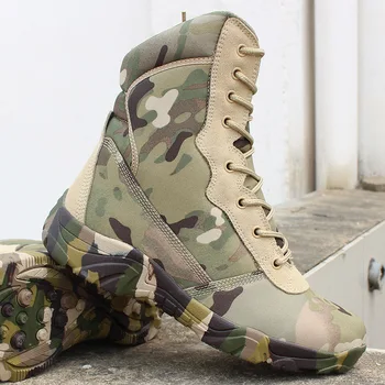 Камуфляж Высокая труба Военные тактические ботинки для пустыни Мужчины На открытом воздухе Джунгли Скалолазание Охота Дышащие армейские вентиляторы Обувь для боевых видов спорта