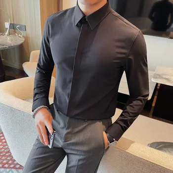 Мужские рубашки Высокое качество Мода Покрытые пуговицы Рубашки с длинным рукавом Для мужчин Slim Fit Повседневные формальные рубашки и блузки Большой размер 5XL