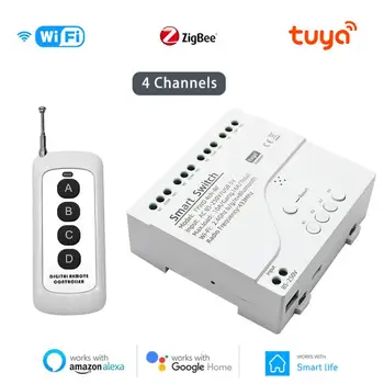 Tuya WIFI / Zigbee Модуль интеллектуального переключателя 4 канала Модуль переключателя таймера RF433 10A Релейный переключатель Поддержка Alexa Google Home Smart Life