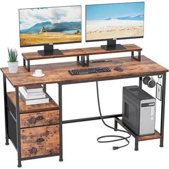 Furologee Компьютерный стол с выдвижным ящиком, 47-дюймовый офисный стол с 2 подставками для мониторов, письменный игровой стол для домашнего офиса