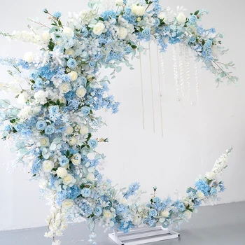 Цветочный свадебный фон Декоративная подставка Синие искусственные цветы Свадебная луна Арка Цветок Свадебное украшение
