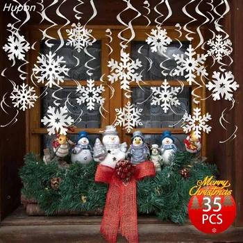 30 шт./компл.,рождественские украшения вырез снежинка потолок висячие вихревые украшения пвх спиральный рождественский орнамент для дома белый