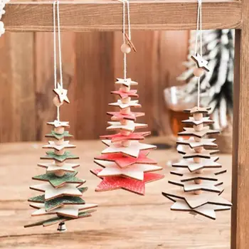  звезда многослойная рождественская елка кулон трехмерные деревянные елочные украшения маленькие с колокольчиком рождественские украшения