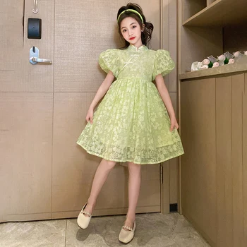 Китайский стиль Дети Традиционный Чхонсам Костюм Платье Девочки Цветочный Qipao Top China Princess Party Элегантное платье для 4-16 лет