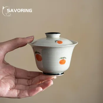 100 мл японский порошок растение ясень чайная супница чистая ручная роспись хурма крышка чаша китайская чайная печь керамический чай гайвань кунг-фу
