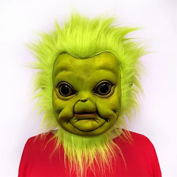 Рождество Взрослые Забавная маска для лица Креативный зеленый цвет волос Кожа Форма монстра Полнолицевая маска Украшение костюма Реквизит