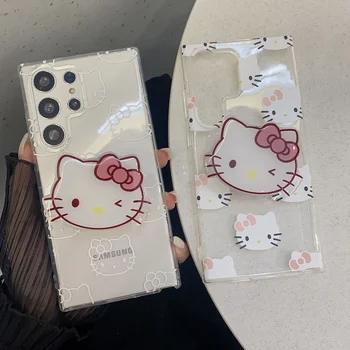 Симпатичная Hello Kitty с кронштейном Ремешок Чехол для телефона для Samsung Galaxy S20 S21 FE S22 S23 Plus Ultra Note20 A53 A54 5G Задняя крышка