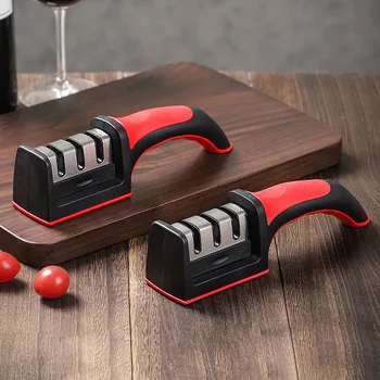 Новый красный и черный кухонный 3/4-сегментный точил для ножей бытовой многофункциональный ручной 3/4-целевой точильный камень