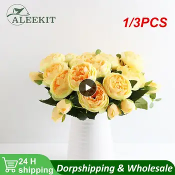  1 / 3 шт. 30 см роза шелк пион искусственные цветы букет 5 больших голов и 4 бутона дешевые искусственные цветы для украшения домашней свадьбы