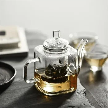 японский чайник ручной работы из термостойкого квадратного стекла с фильтрующим вкладышем кипящий цветочный чайник Kung FuTea Set Чайная посуда