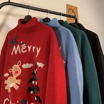 Зимние пары рождественский свитер-пуловер, универсальный, ленивый и персонализированный пуловер с лосиной водолазкой в бестселлере свитер топ