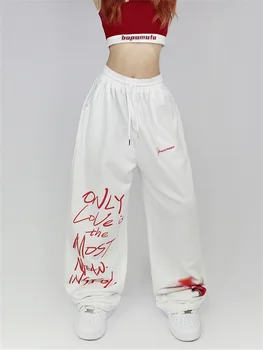 Deeptown Y2K Винтажные уличные белые спортивные штаны женские Harajuku Kpop с высокой талией спортивные брюки корейские свободные повседневные широкие штанины
