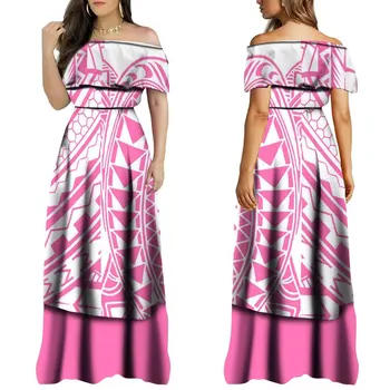 Гавайское женское платье на заказ Платье до одного плеча Платье до земли Летнее полинезийское платье с художественным принтом