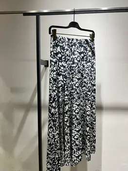 2023 Новая шелковая юбка с принтом цветущей сакуры