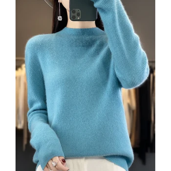 Свитер женский свитер 100% чистый свитер нижняя рубашка кашемировый свитер в западном стиле с полувысоким воротником одежда осень и зима