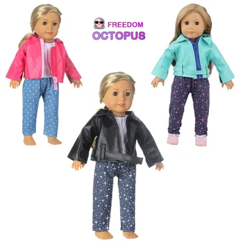 1 комплект кожаное пальто + футболка + брюки кукольная одежда набор для 17 дюймов и 43 см новорожденная кукла наряд для американской 18-дюймовой игрушки для девочек